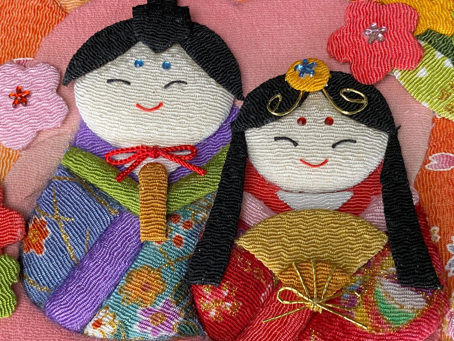 Japanese Fabric Sculpture Wall Decor,  Christmas Santa Claus, 5.5" Handcrafted Cottage Crafts