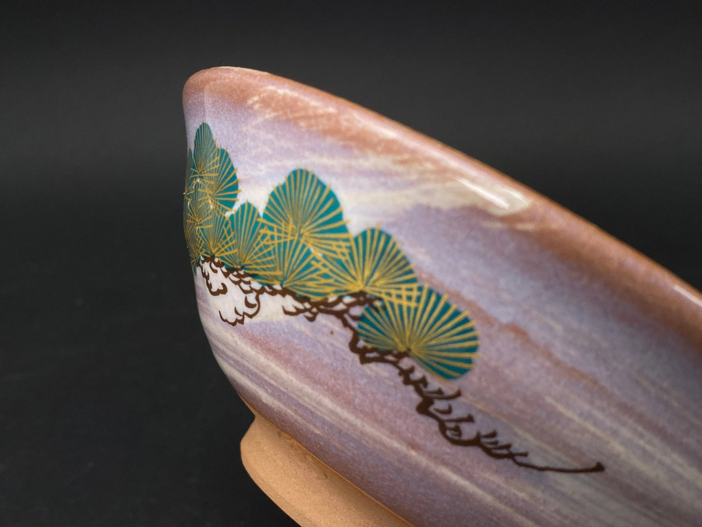 Japanese Araiso ware Chawan by Shoun: hand painted Fish Tea Bowl with box, low profile, rare Tea Utensils for Tea Ceremony
