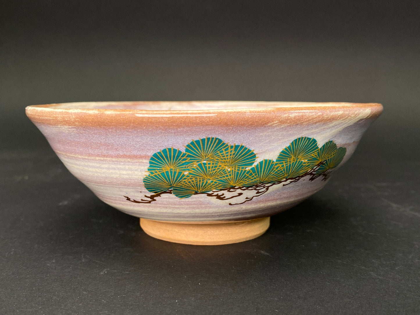 Japanese Araiso ware Chawan by Shoun: hand painted Fish Tea Bowl with box, low profile, rare Tea Utensils for Tea Ceremony