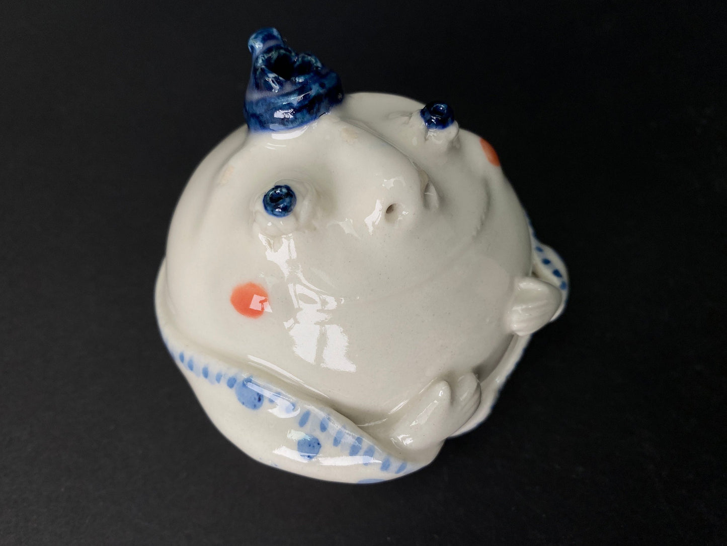 Ceramic Daruma Couple Pair White and Blue