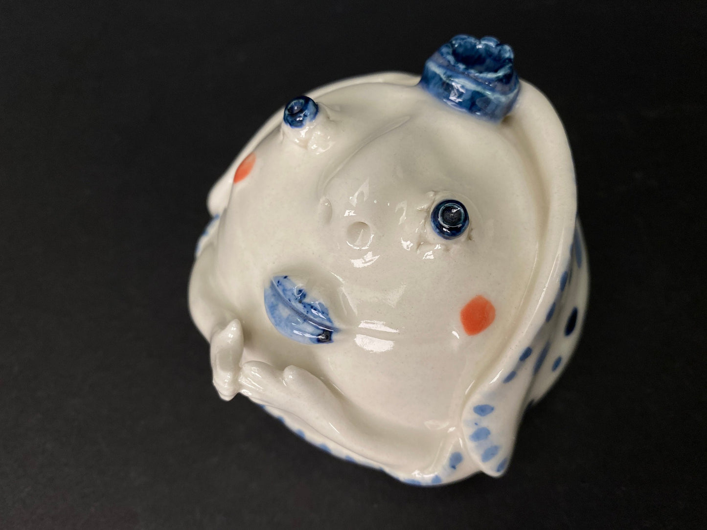 Ceramic Daruma Couple Pair White and Blue