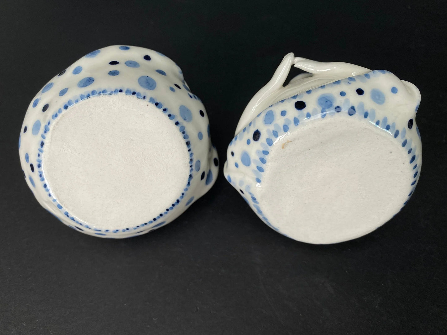Ceramic Daruma Couple Pair White and Blue