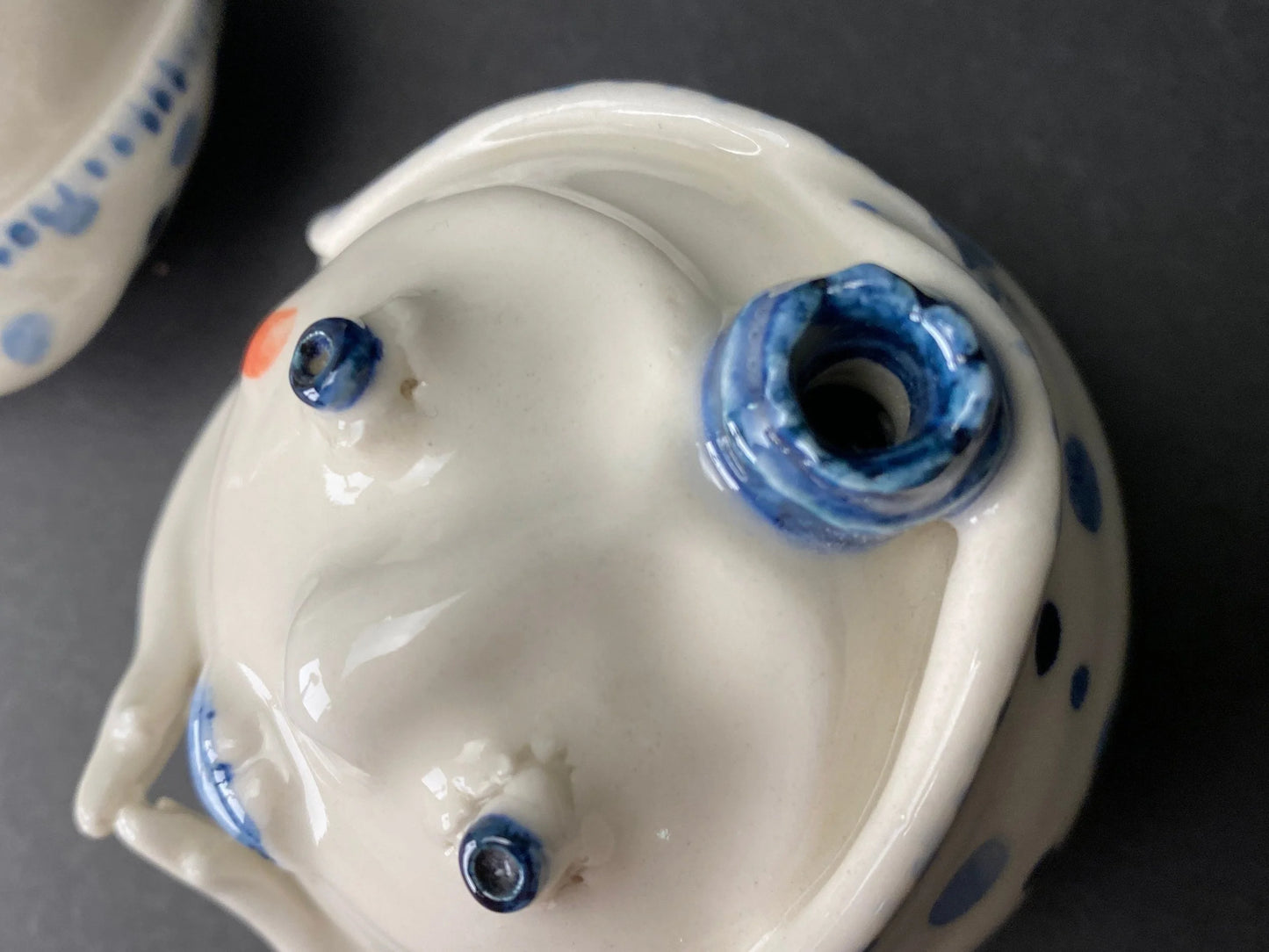 Ceramic Daruma Couple Pair White and Blue