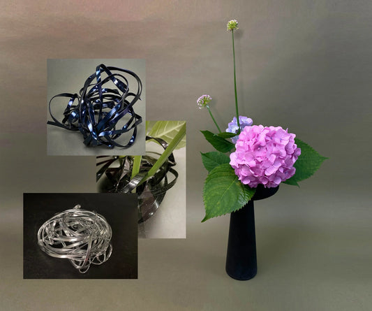 Ikebana Swirl flexible flower holder, Flower Arrangement tool, Black & Silver Hanadome Swirl, Ikebana tool, Flower Stand, floral pin frog
