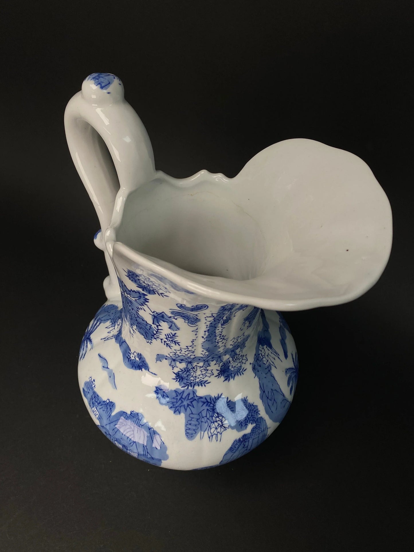 Japanese Big Blue & White Vase,  with handle, Big, H11.5" Art Pottery,  Landscape Pattern, Blue and White ceramic