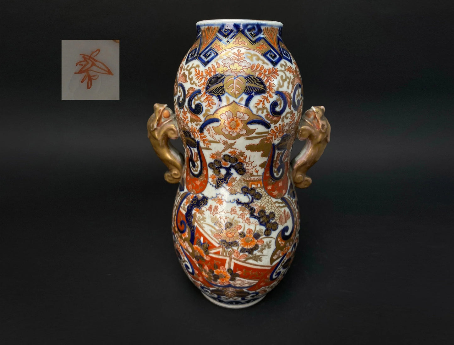 Japanese Antique Imari Vases In Gourd form, Porcelain Ikebana Flower Gorgeous Pattern, From Japan Auction