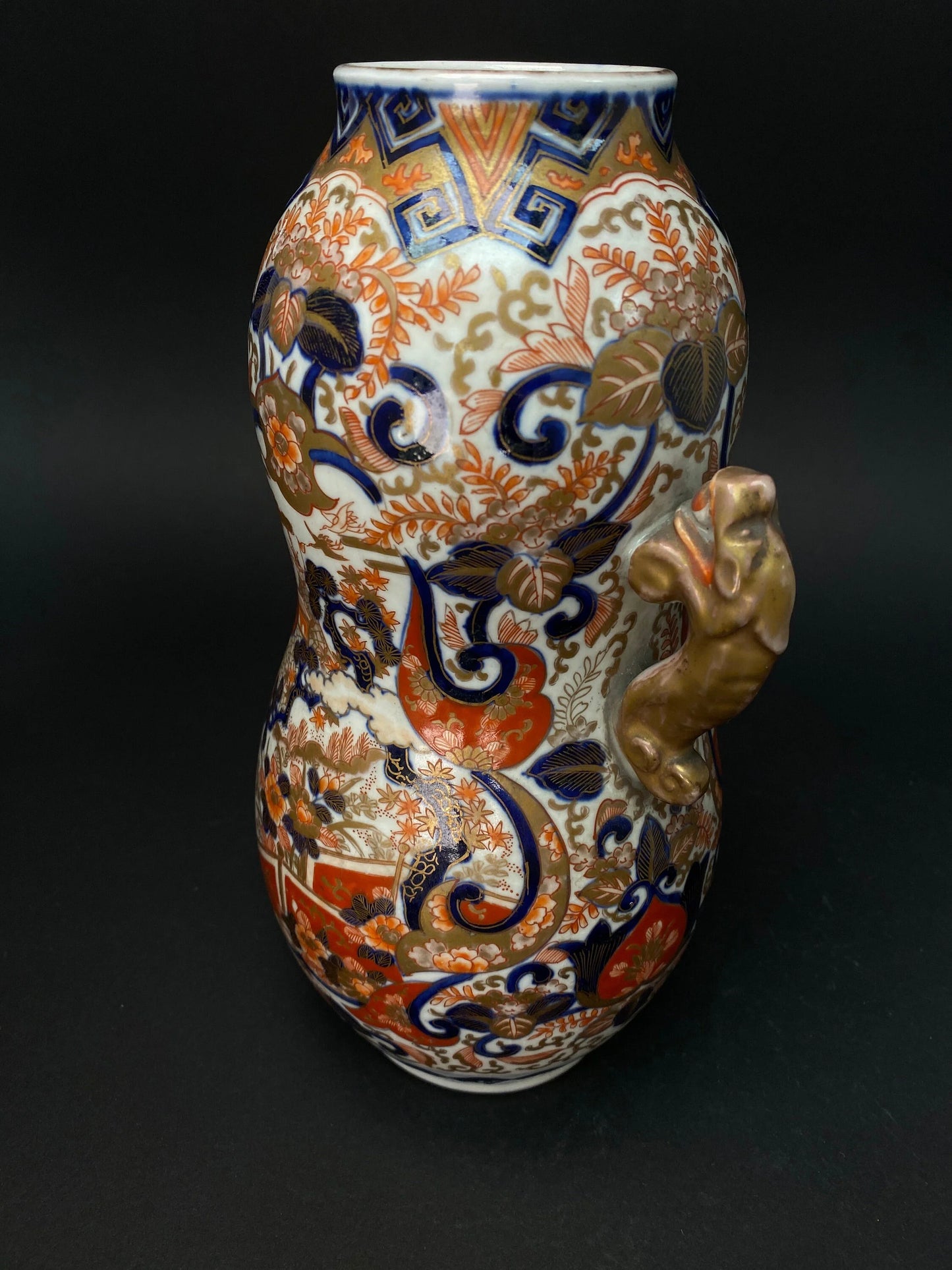 Japanese Antique Imari Vases In Gourd form, Porcelain Ikebana Flower Gorgeous Pattern, From Japan Auction