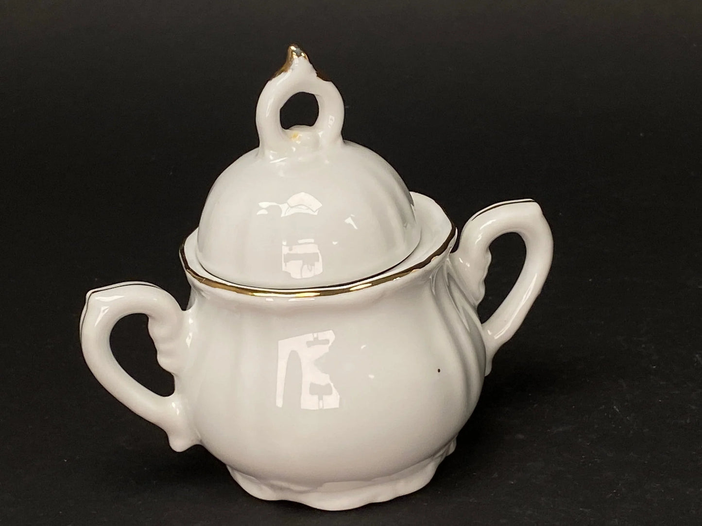 Classic Sugar Bowl with lid, Japanese Small pitcher, Made in Japan, Vintage porcelain White w/Gold Gilt