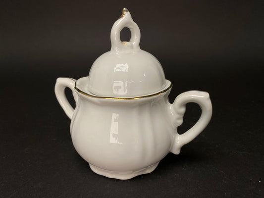 Classic Sugar Bowl with lid, Japanese Small pitcher, Made in Japan, Vintage porcelain White w/Gold Gilt