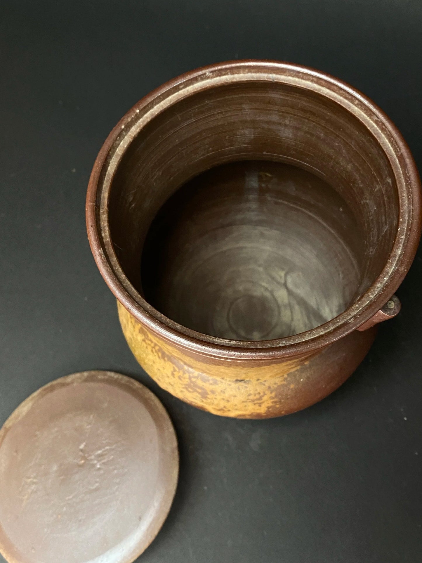KINTSUGI Bizen ware yaki Big Kensui with lid, Kozan kiln H6" Japanese Art Work Pottery, lidded Pot w/Stamp