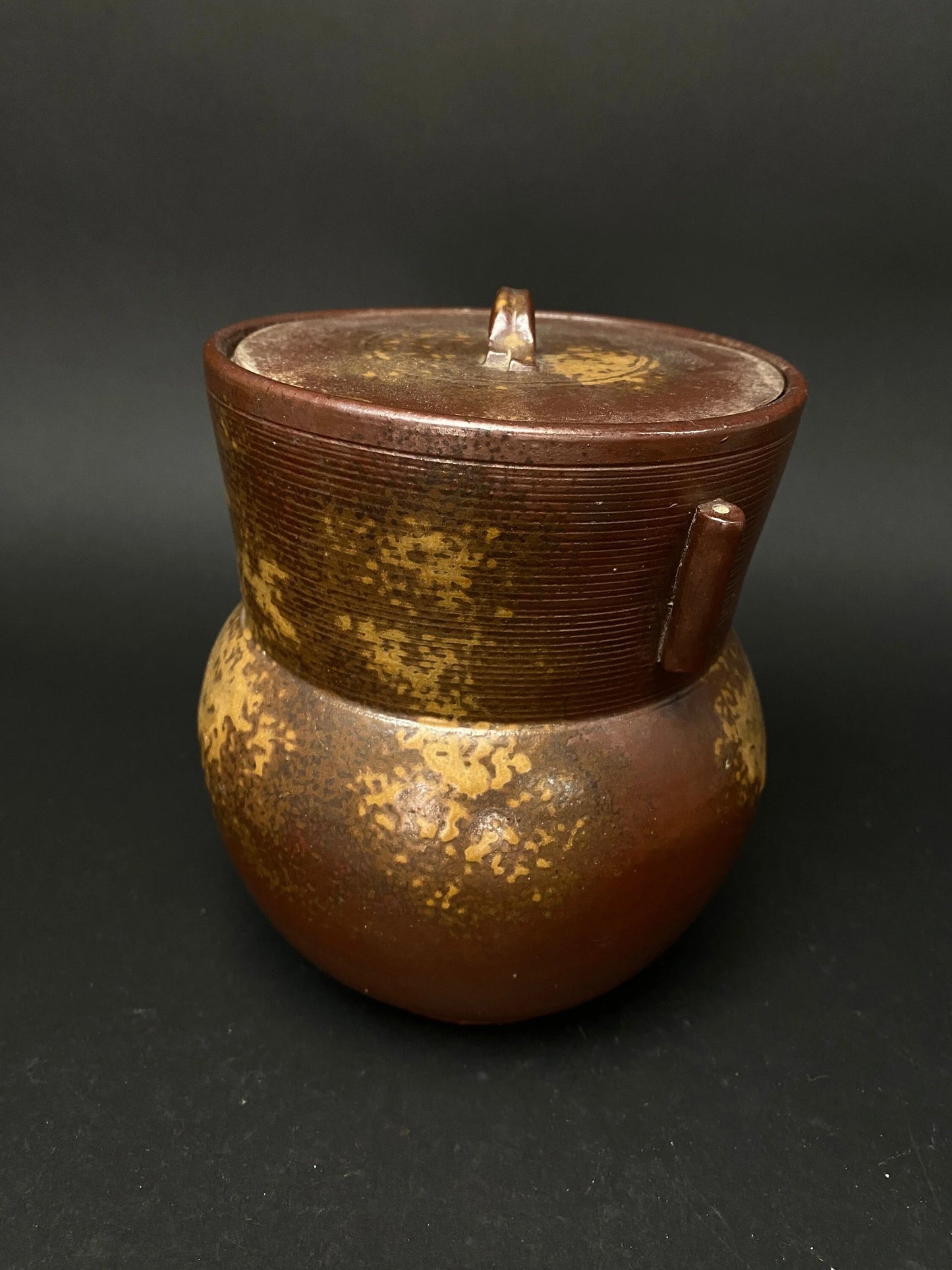 KINTSUGI Bizen ware yaki Big Kensui with lid, Kozan kiln H6" Japanese Art Work Pottery, lidded Pot w/Stamp