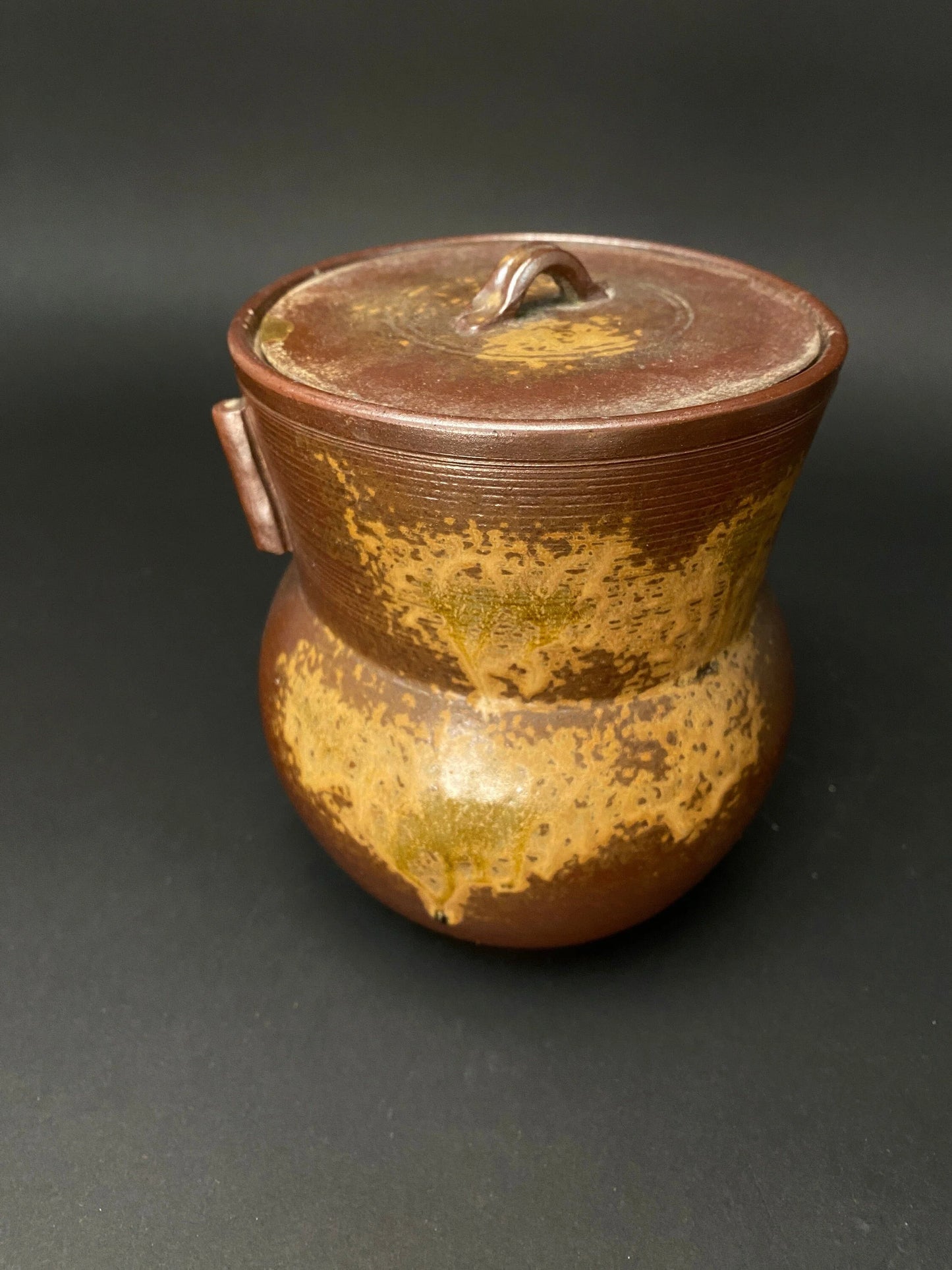 KINTSUGI Bizen ware yaki Big Kensui with lid, Kozan kiln H6" Japanese Art Work Pottery, lidded Pot w/Stamp