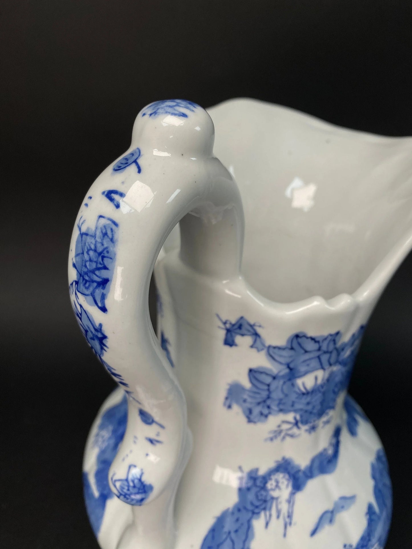 Japanese Big Blue & White Vase,  with handle, Big, H11.5" Art Pottery,  Landscape Pattern, Blue and White ceramic