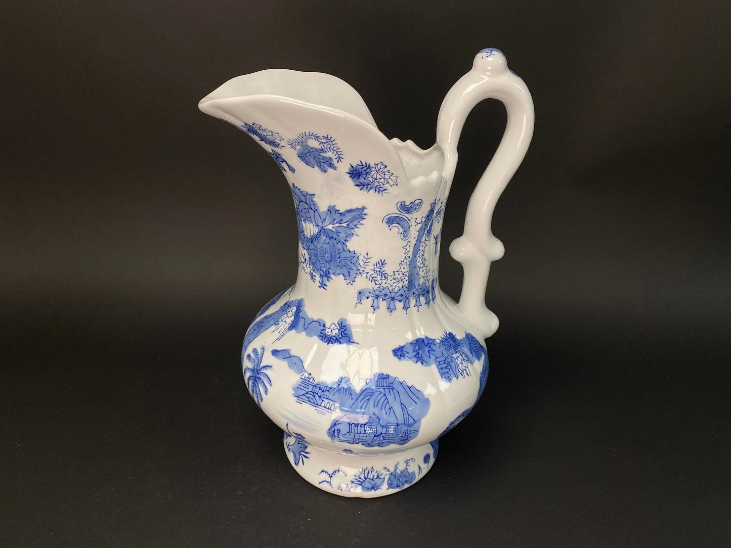 Japanese Big Blue & White Vase,  with handle, Big, H11.5" Art Pottery,  Landscape Pattern, Blue and White ceramic