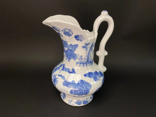 Japanese Big Blue & White Vase,  with handle, Big, H11.5" Art Pottery,  Landscape Pattern, Blue and White ceramic