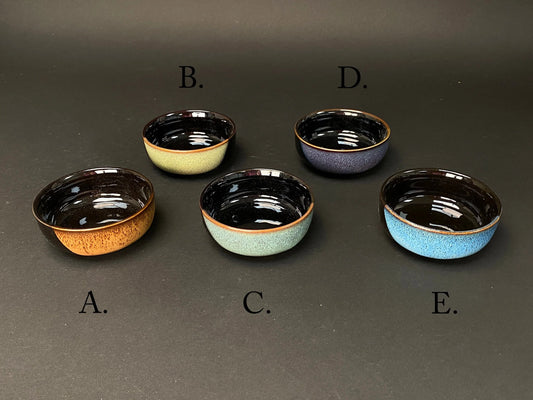 Japanese colorful dipping bowl, ash glaze, 5 colors Sake Cups, small Dish, colorful Sauce bowl, Made in Japan