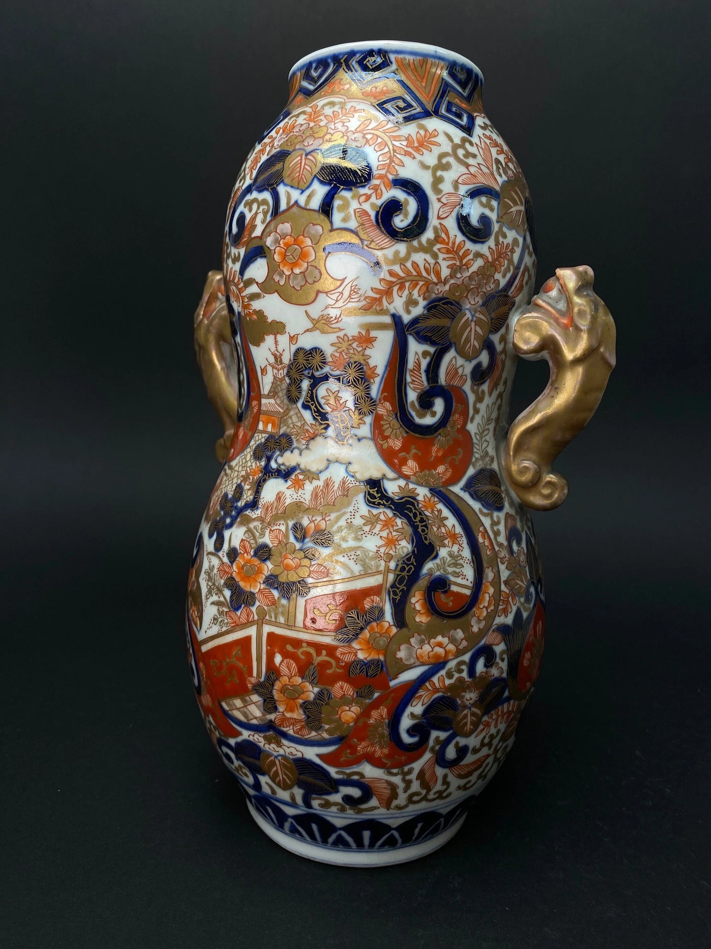 Japanese Antique Imari Vases In Gourd form, Porcelain Ikebana Flower Gorgeous Pattern, From Japan Auction