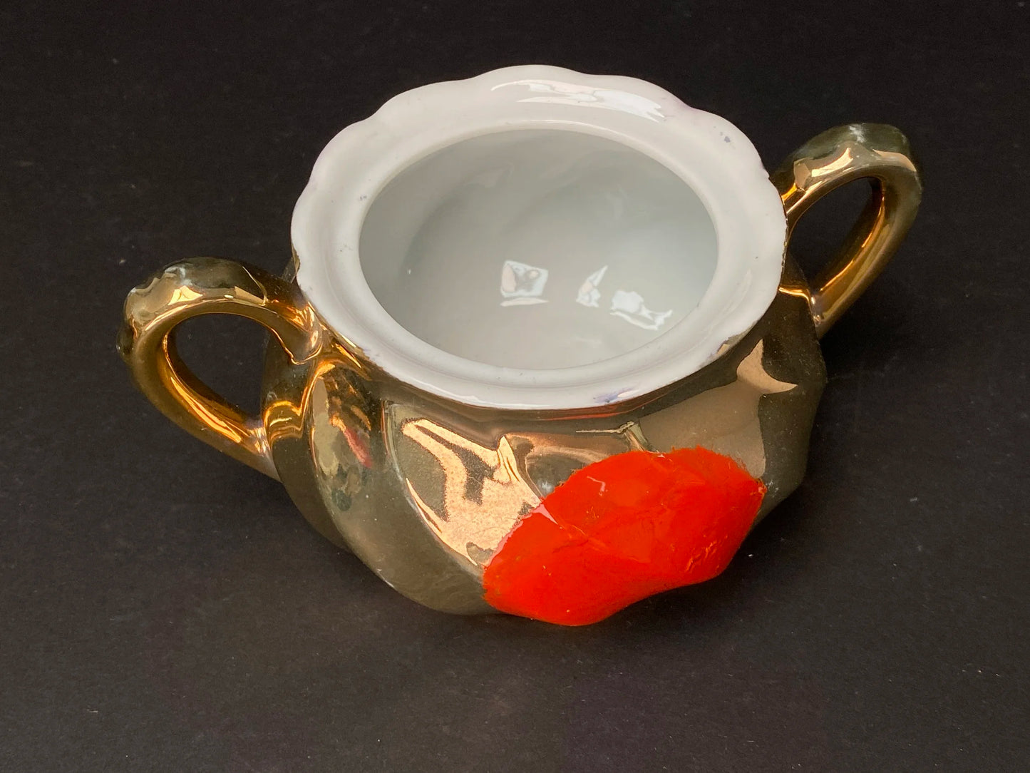 Vintage Gold & Red Creamer and Sugar Bowl Set - Made in Japan