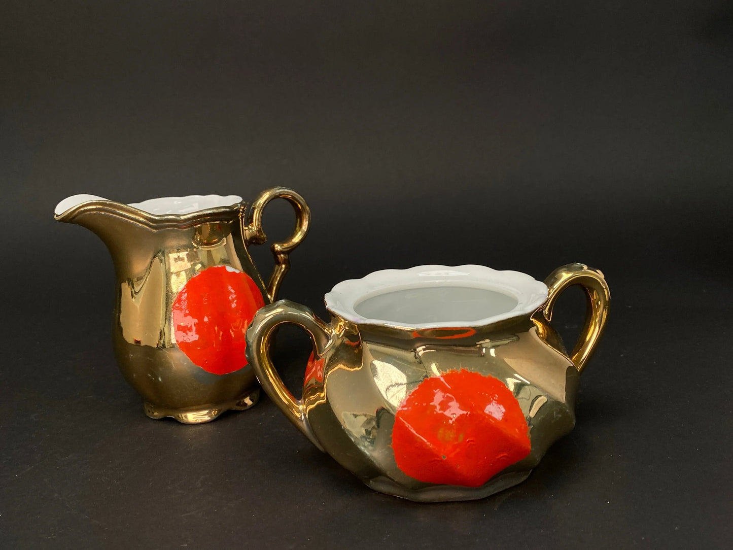 Vintage Gold & Red Creamer and Sugar Bowl Set - Made in Japan