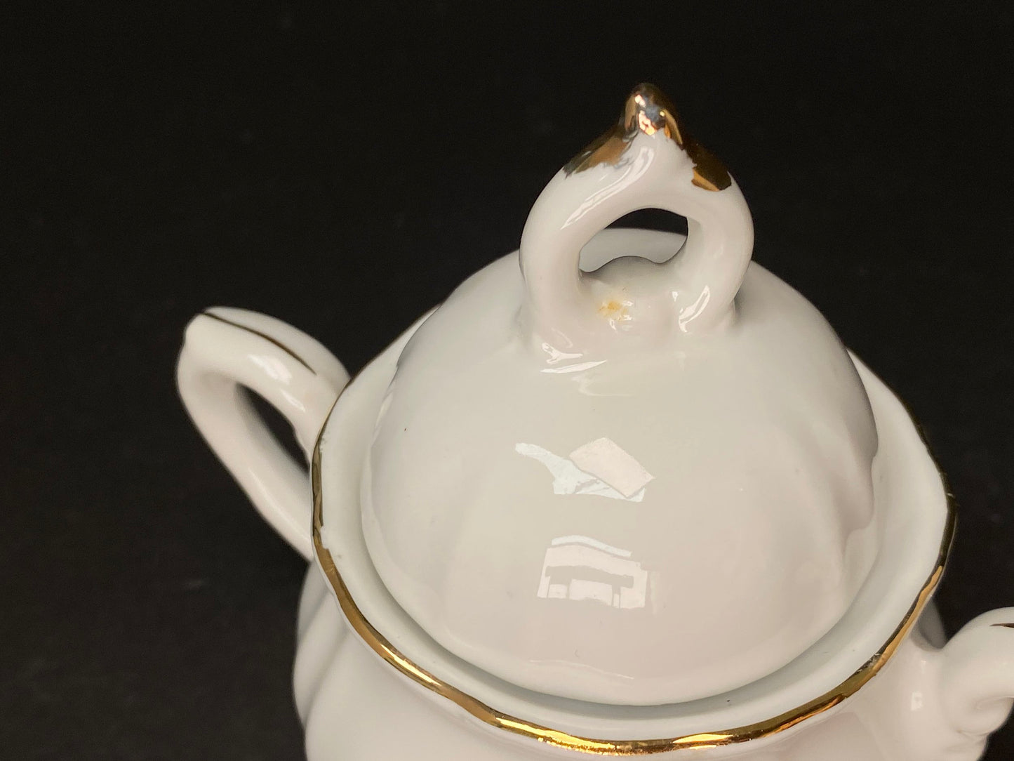 Classic Sugar Bowl with lid, Japanese Small pitcher, Made in Japan, Vintage porcelain White w/Gold Gilt