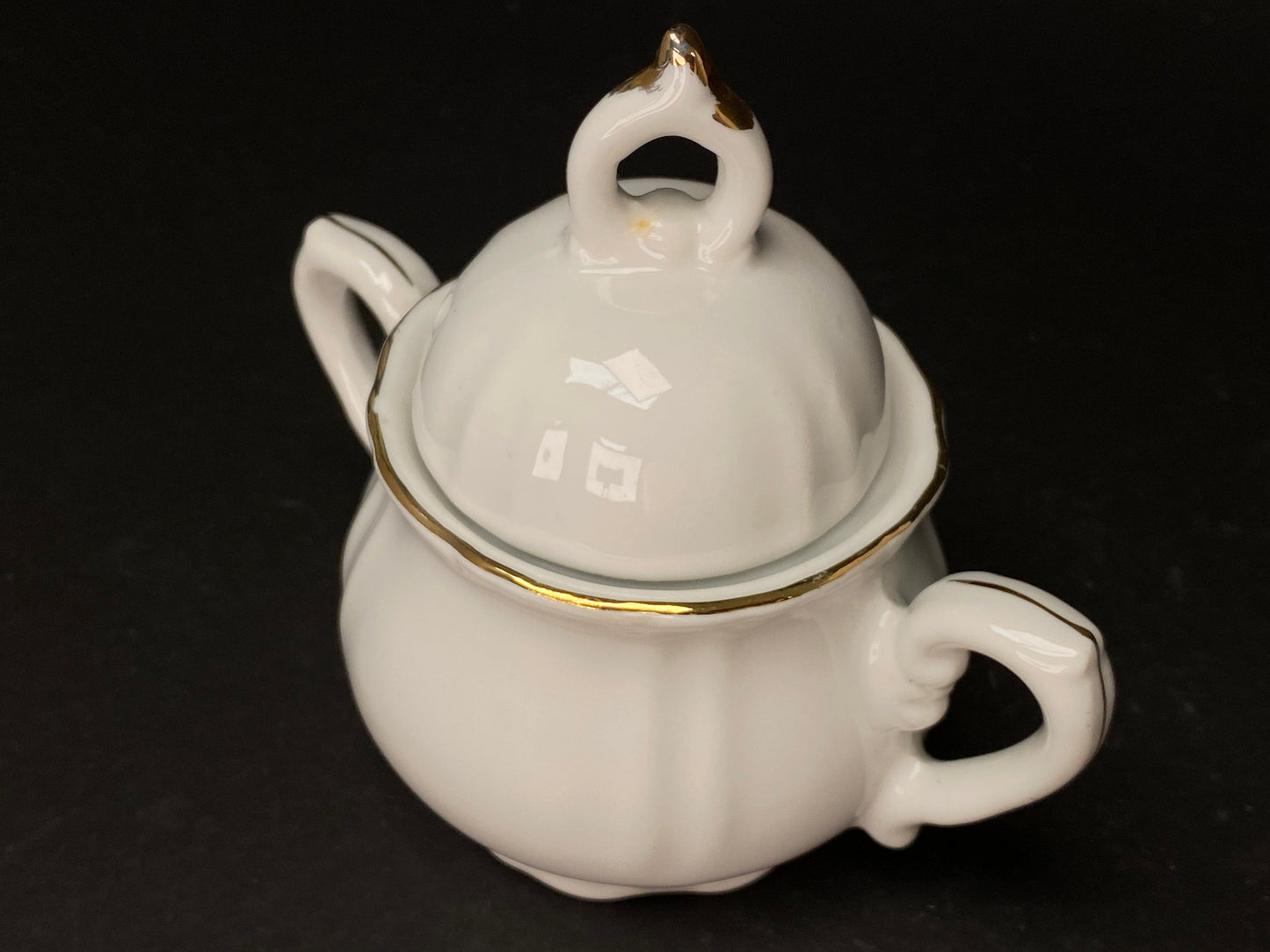 Classic Sugar Bowl with lid, Japanese Small pitcher, Made in Japan, Vintage porcelain White w/Gold Gilt