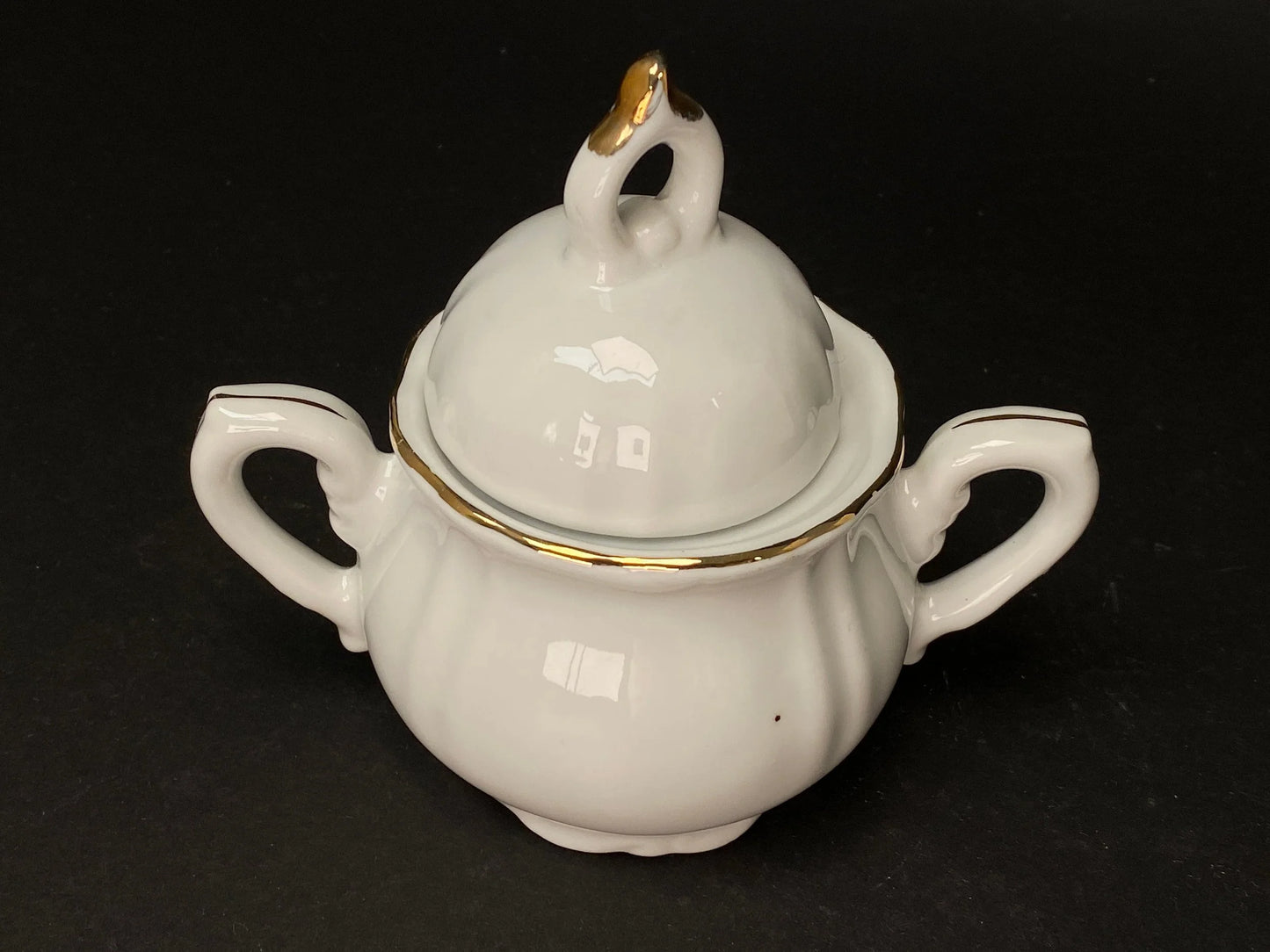 Classic Sugar Bowl with lid, Japanese Small pitcher, Made in Japan, Vintage porcelain White w/Gold Gilt