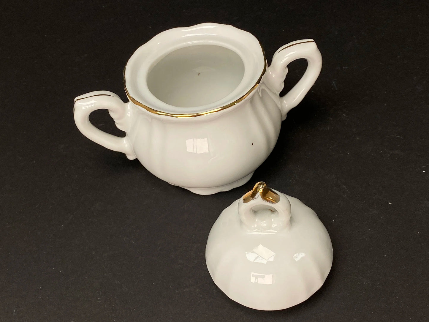 Classic Sugar Bowl with lid, Japanese Small pitcher, Made in Japan, Vintage porcelain White w/Gold Gilt