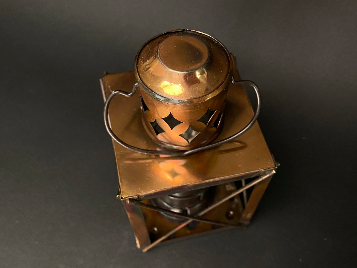 Japanese Miniature Vintage Oil Lamp, Lantern Copper Brown Japan with box.