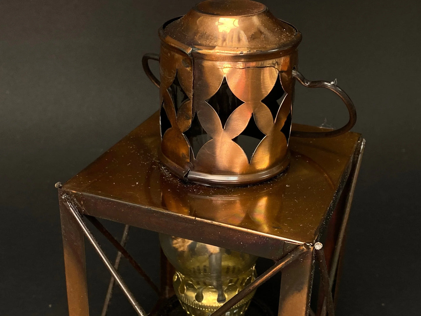 Japanese Miniature Vintage Oil Lamp, Lantern Copper Brown Japan with box.