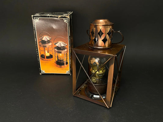 Japanese Miniature Vintage Oil Lamp, Lantern Copper Brown Japan with box.