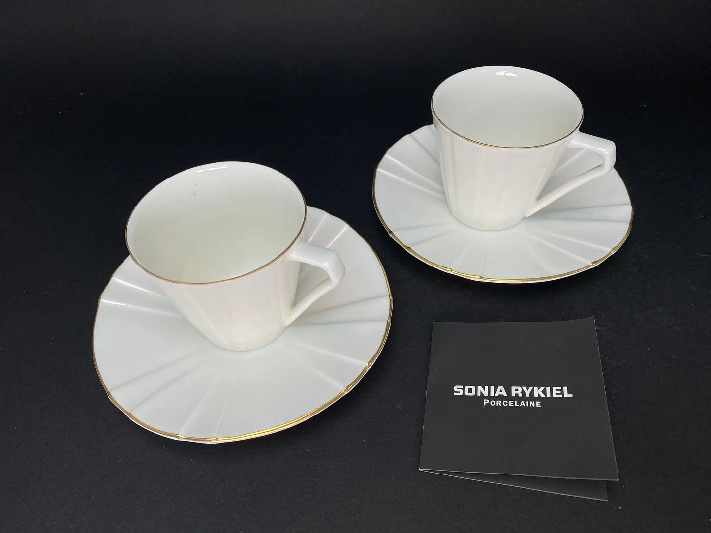 Pair Cups and Saucers, in gift Box, France Sonia Rykiel Demitasse, France Porcelain, Vintage Coffee set