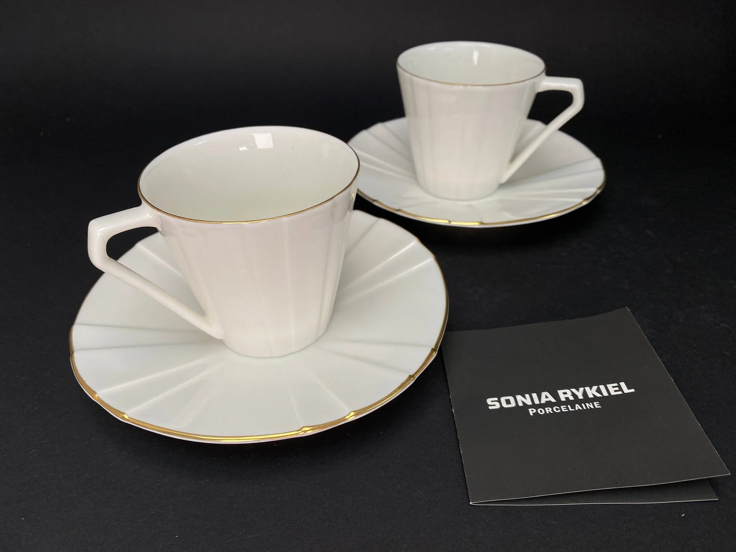 Pair Cups and Saucers, in gift Box, France Sonia Rykiel Demitasse, France Porcelain, Vintage Coffee set