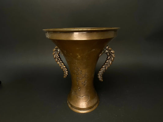 Shiun Ikebana Bronze Vase, Japanese Ikenobo Vase with engrave, Made in Japan, Usubata H9.5", purple cloud