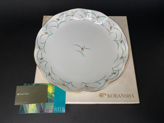 KORANSHA Luxury Porcelain Plate with gift box,Dish, Japanese trinket with Gold Trim, Iris Flower, Elegant bowl with Box, Open box