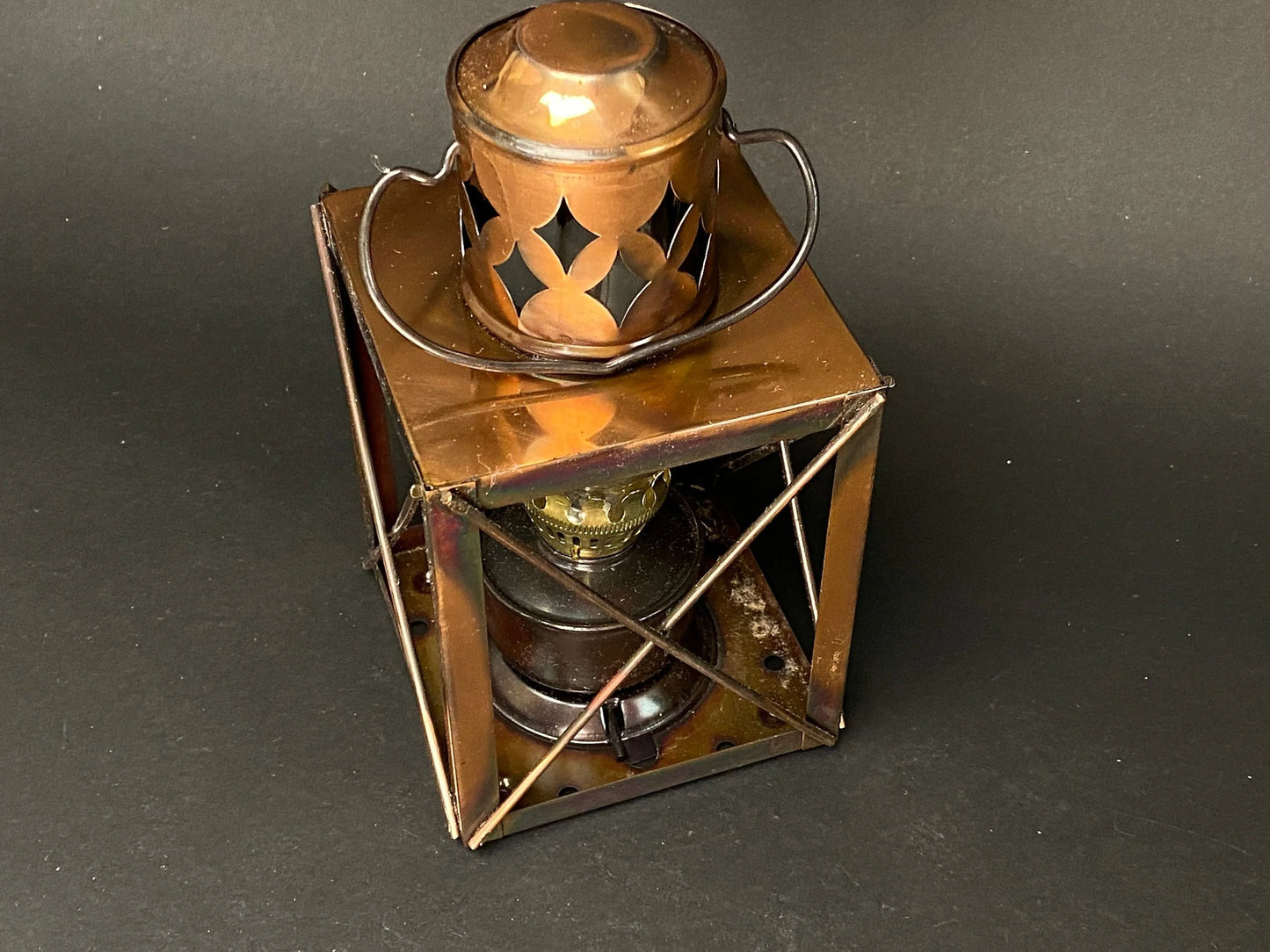Japanese Miniature Vintage Oil Lamp, Lantern Copper Brown Japan with box.