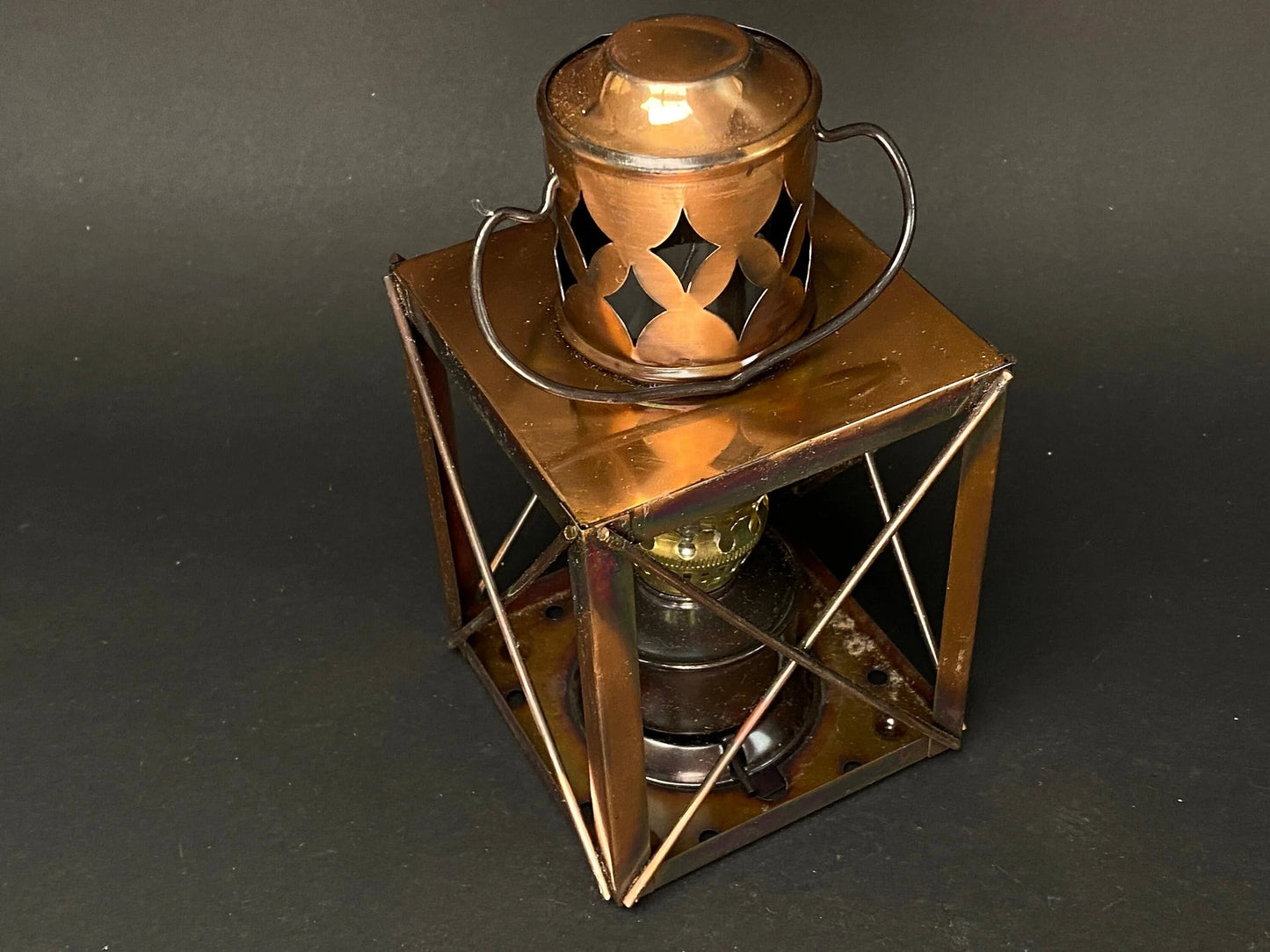 Japanese Miniature Vintage Oil Lamp, Lantern Copper Brown Japan with box.
