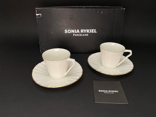 Pair Cups and Saucers, in gift Box, France Sonia Rykiel Demitasse, France Porcelain, Vintage Coffee set