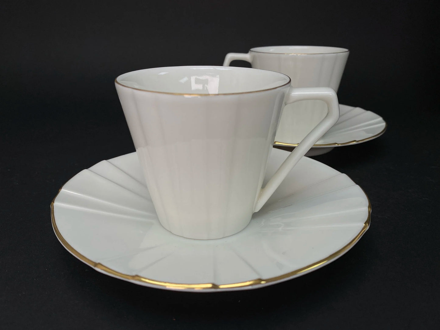 Pair Cups and Saucers, in gift Box, France Sonia Rykiel Demitasse, France Porcelain, Vintage Coffee set