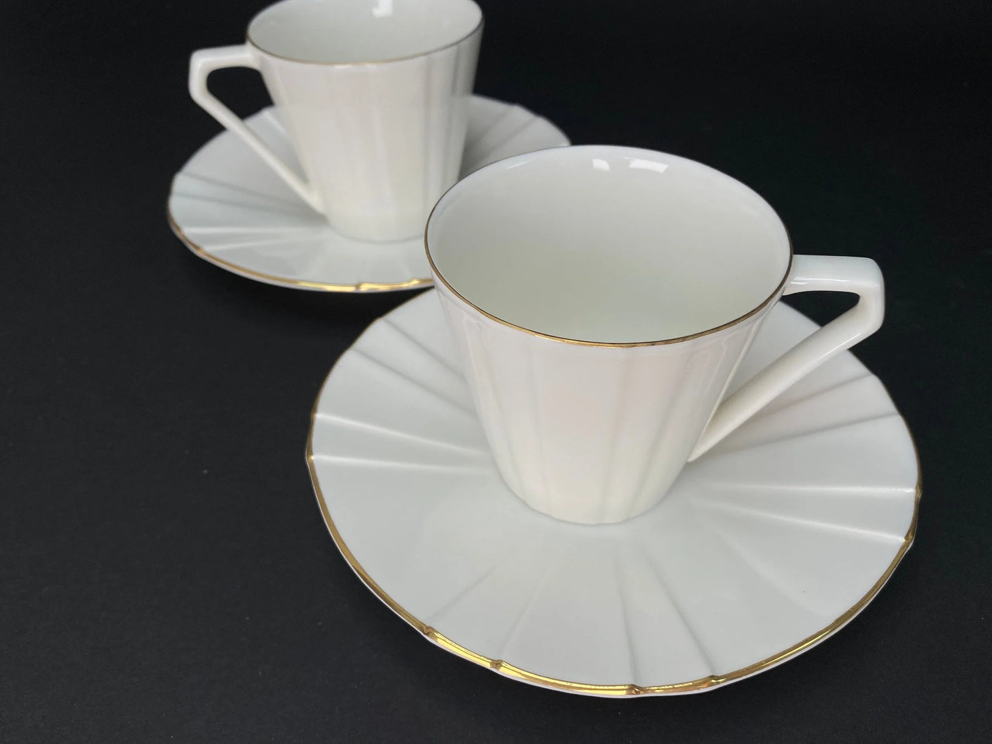 Pair Cups and Saucers, in gift Box, France Sonia Rykiel Demitasse, France Porcelain, Vintage Coffee set