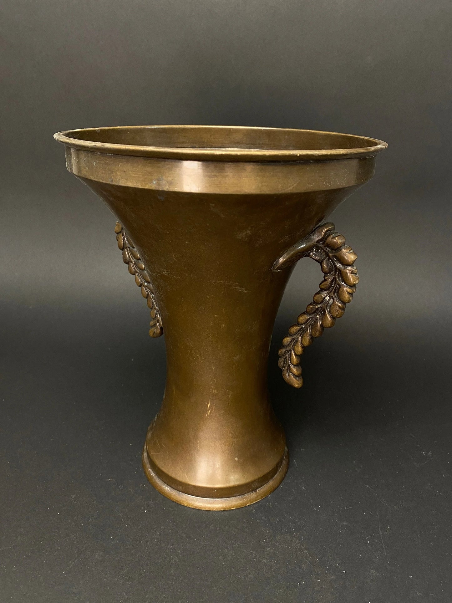 Shiun Ikebana Bronze Vase, Japanese Ikenobo Vase with engrave, Made in Japan, Usubata H9.5", purple cloud