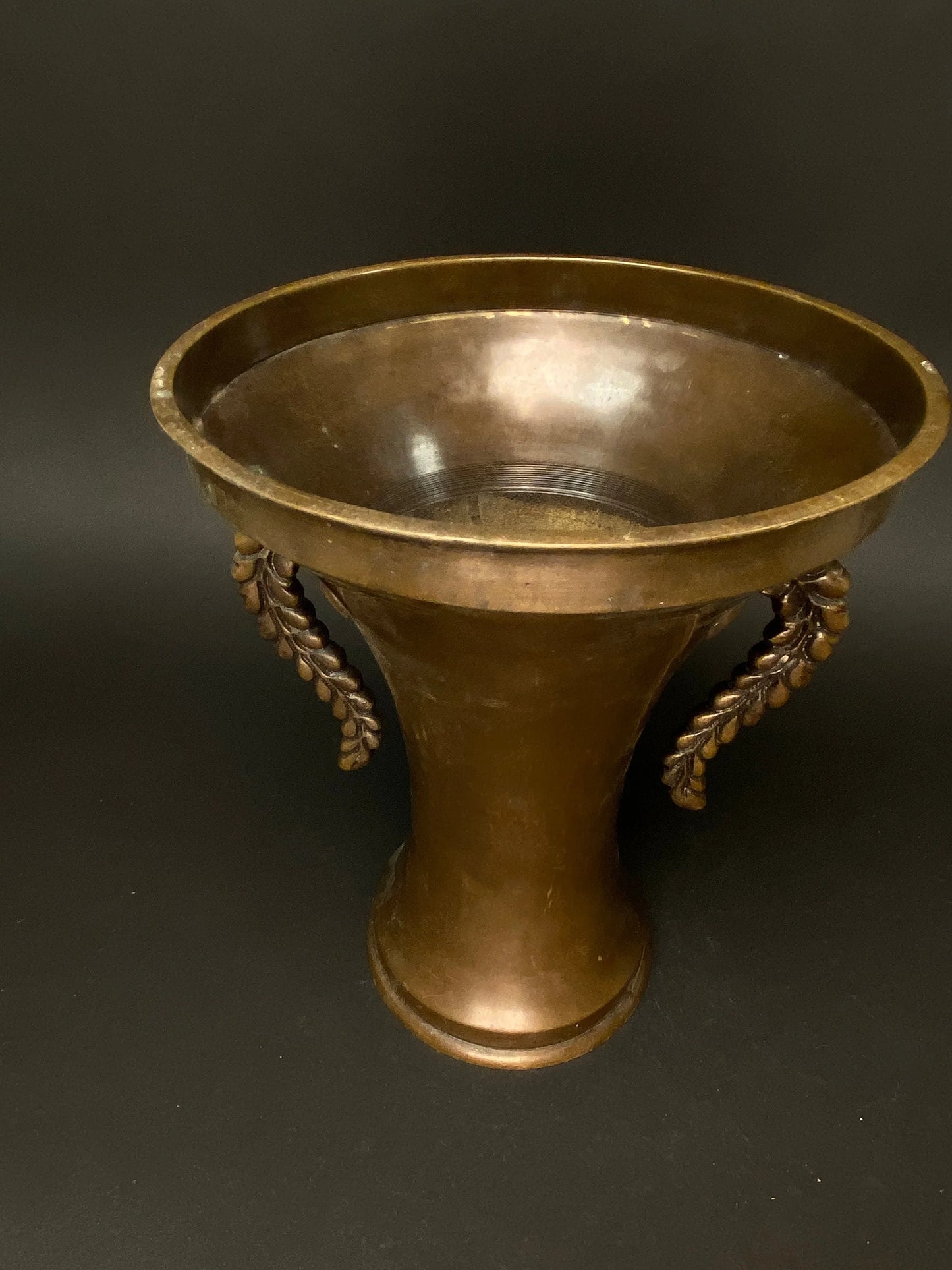 Shiun Ikebana Bronze Vase, Japanese Ikenobo Vase with engrave, Made in Japan, Usubata H9.5", purple cloud