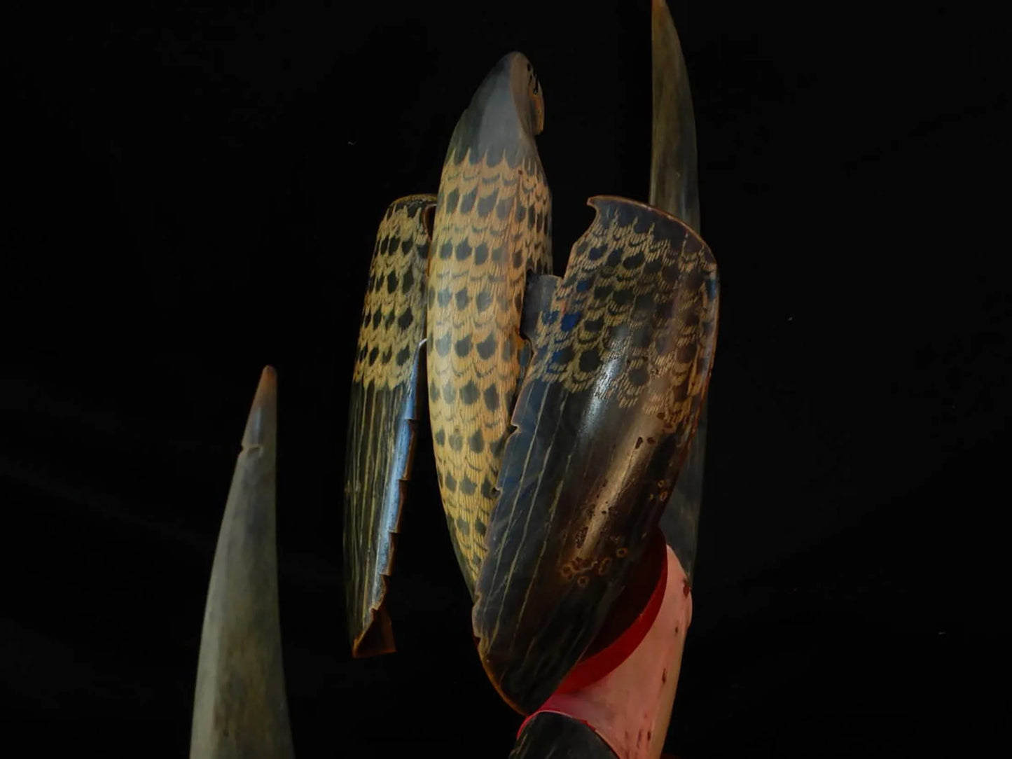 Japanese Water Buffalo Horn Fugurine: H23” Animal Horn art Hawk Eagle table decor,