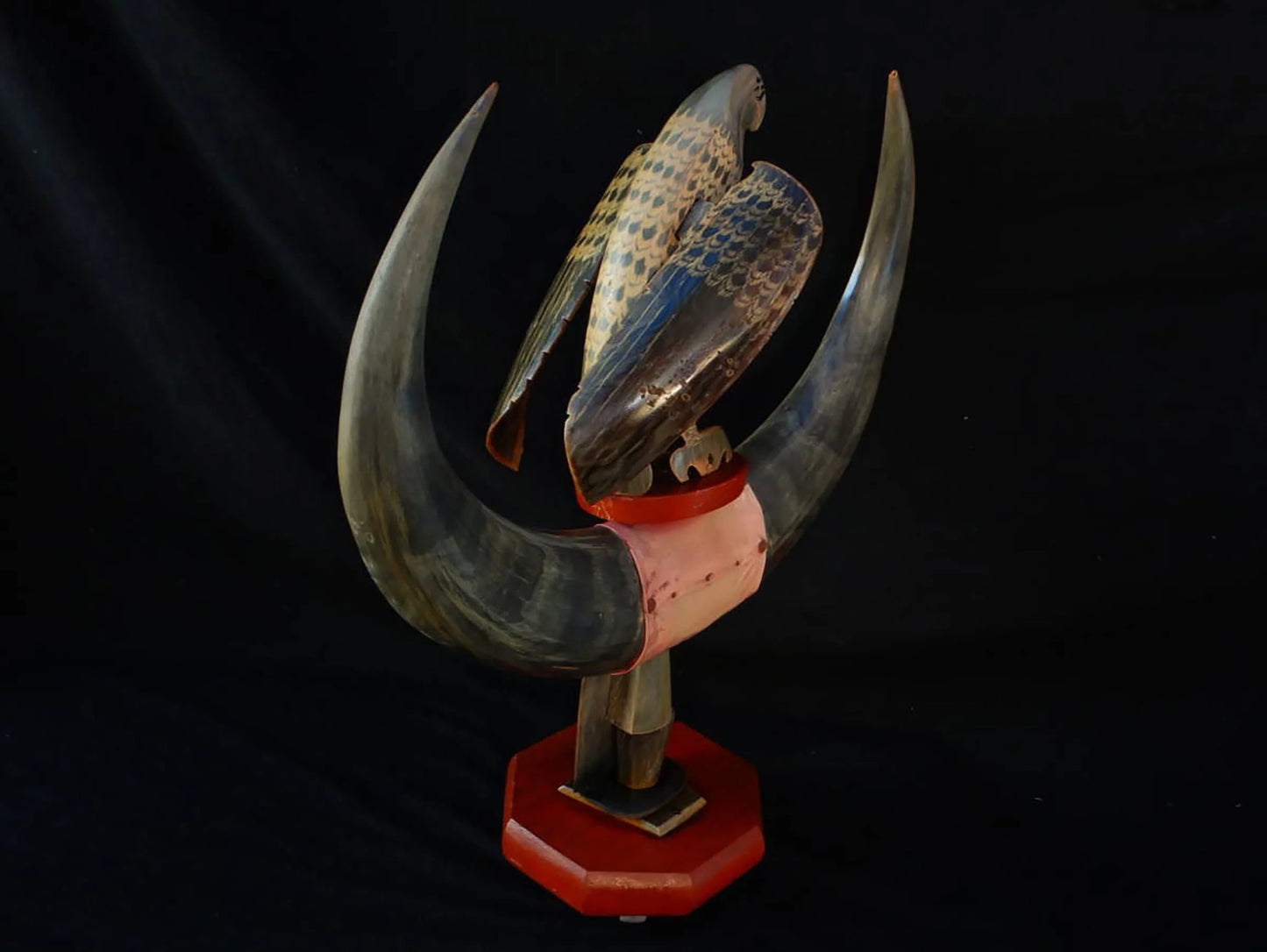 Japanese Water Buffalo Horn Fugurine: H23” Animal Horn art Hawk Eagle table decor,