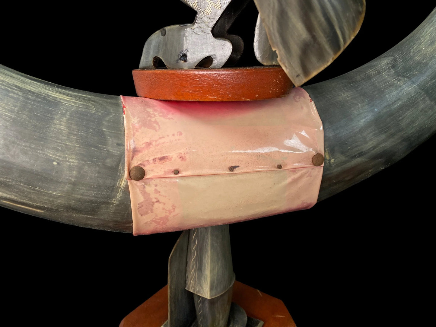 Japanese Water Buffalo Horn Fugurine: H23” Animal Horn art Hawk Eagle table decor,