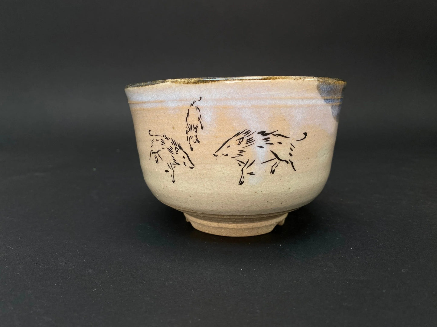 Nagayama kiln Chawan, gift box, Tea Bowl signed with wooden box, Tea Utensil, Zodiac pig, with Wooden box