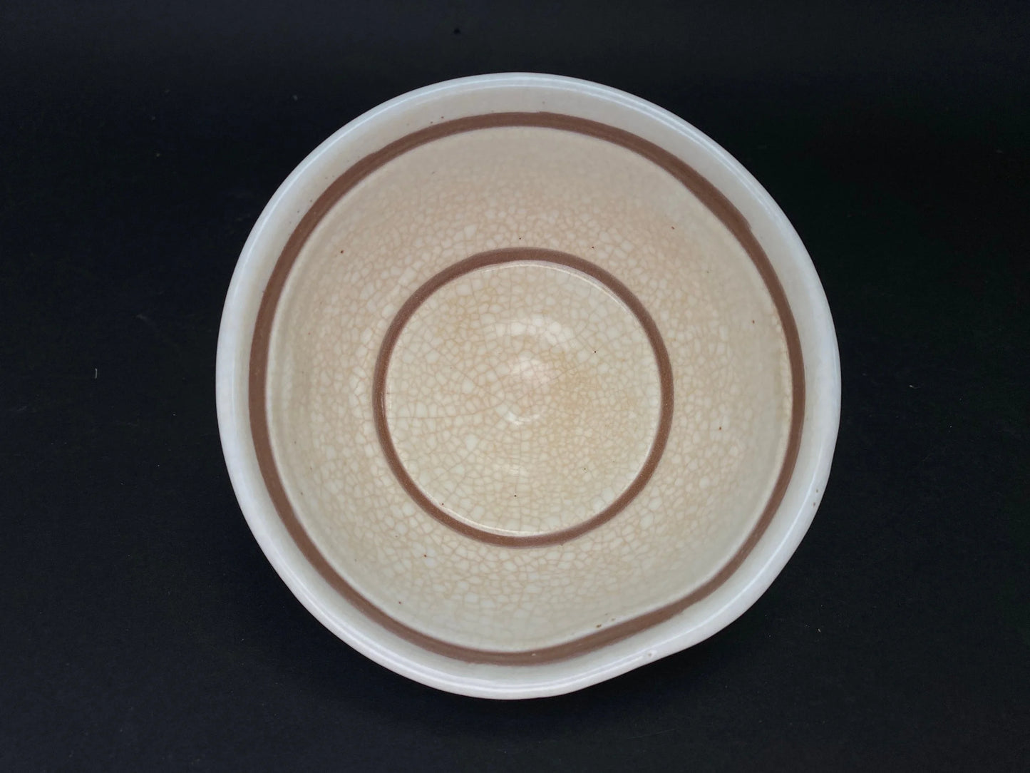 Japanese Tea Bowl Signed, Beige Chawan with freestyle design, Made in Japan