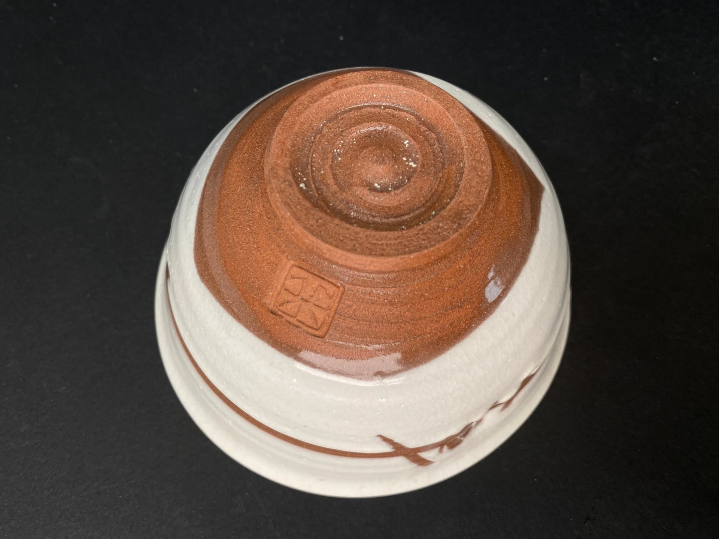 Japanese Tea Bowl Signed, Beige Chawan with freestyle design, Made in Japan
