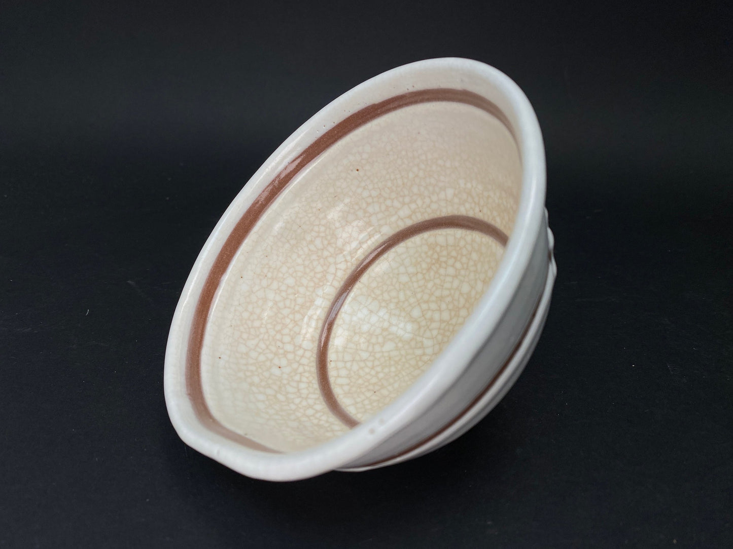 Japanese Tea Bowl Signed, Beige Chawan with freestyle design, Made in Japan