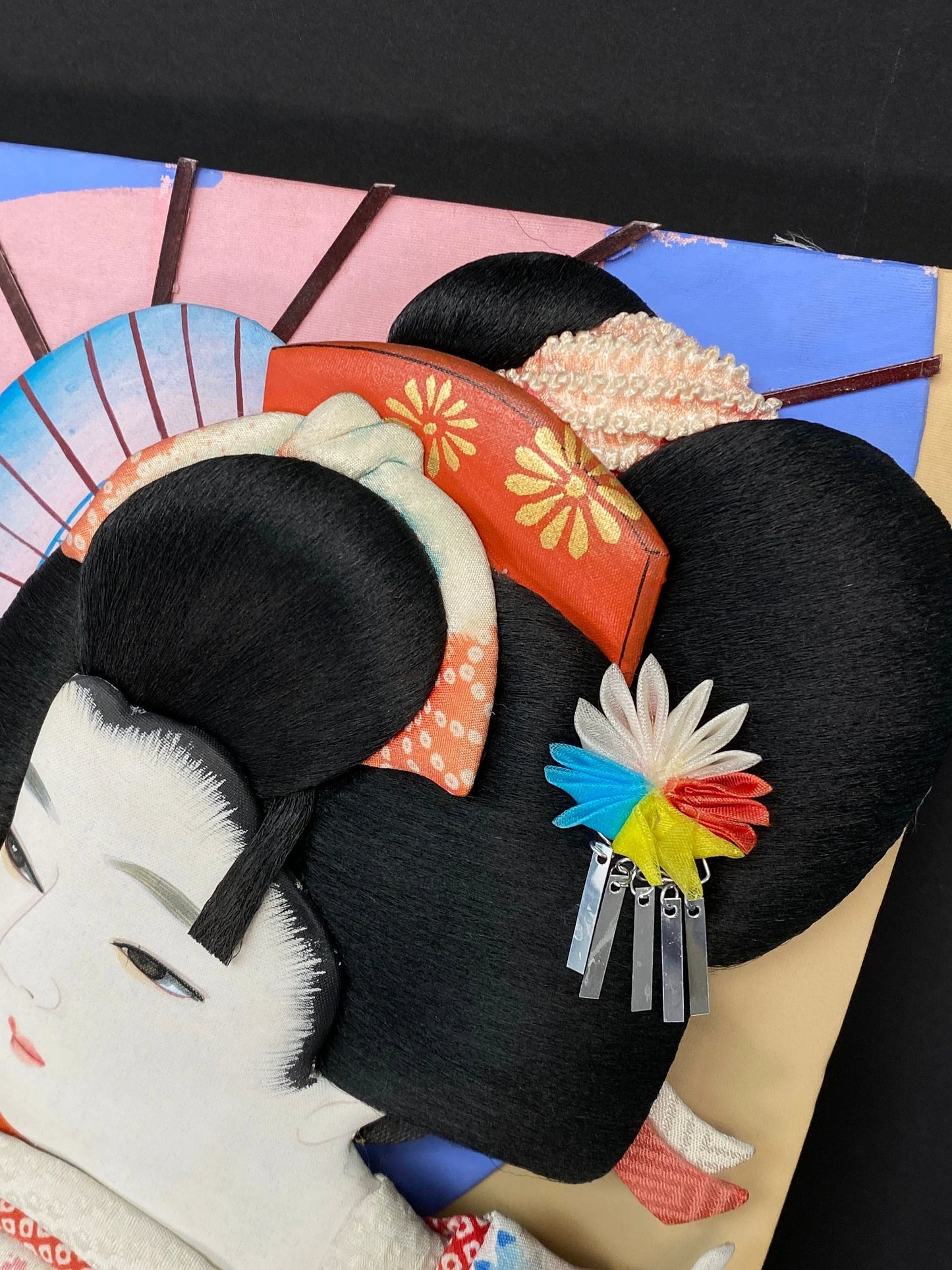 Huge 19.5" Japanese Battledore Racquet circa 1980s, Geisha Head, Traditional decorated Racket, Mint