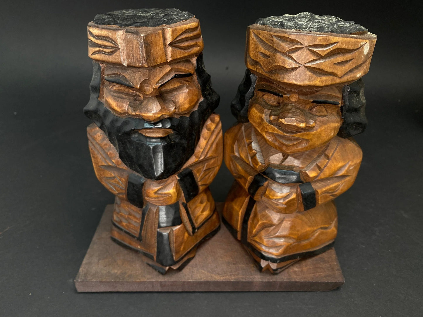 Nippon Wood Doll, couple Ainu Kokeshi Wood Crafts, Japanese Folk Art with gift box, 7.5"H Hokkaido Souvenir Wood Carving